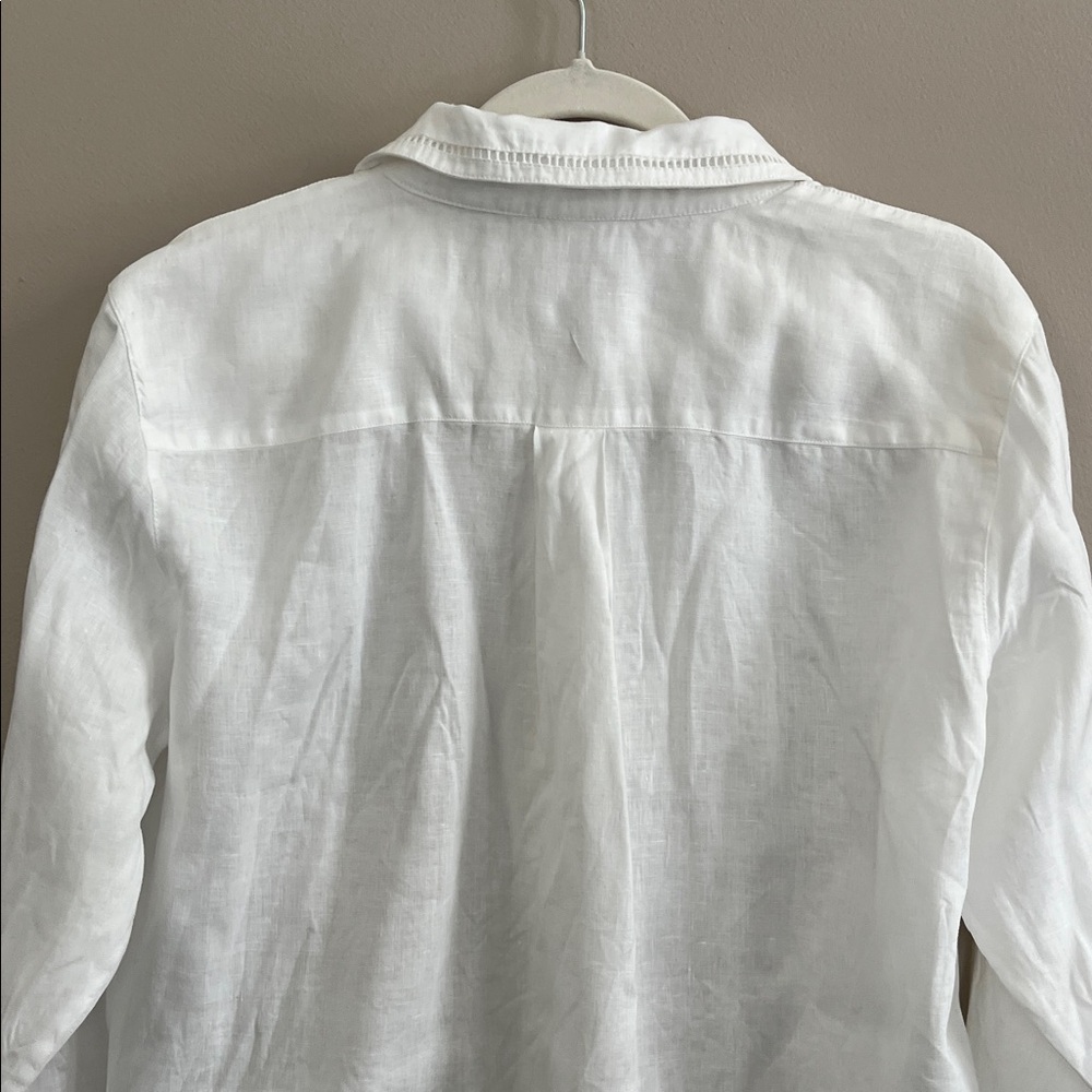 Elie Tahari white linen embroidered button down shirt size medium - Picture 10 of 15